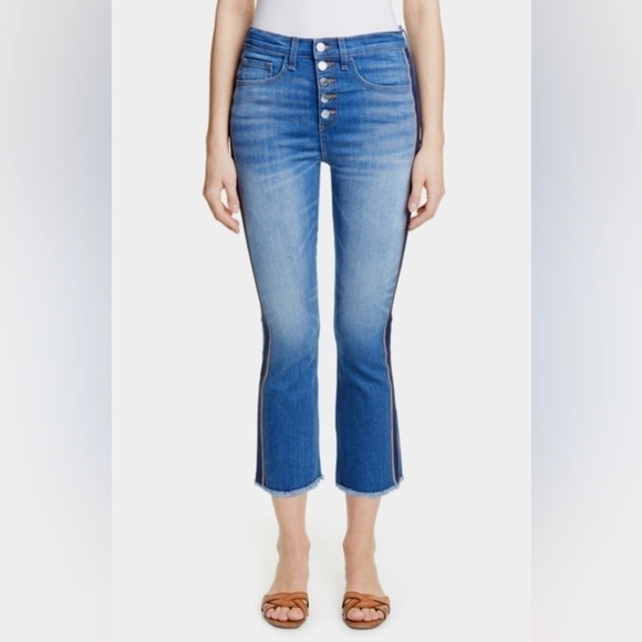 Veronica Beard Blue 5 Button High Waisted Boot Jeans with Frayed Hem Size 24